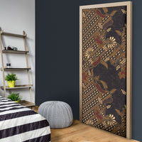Indonesian Parang Batik Door Cover Brown Gold Floral Pattern