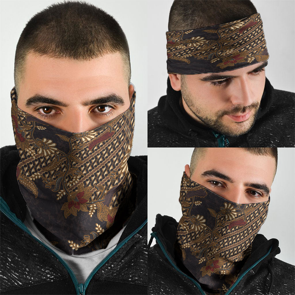 Indonesian Parang Batik Neck Gaiter Brown Gold Floral Pattern