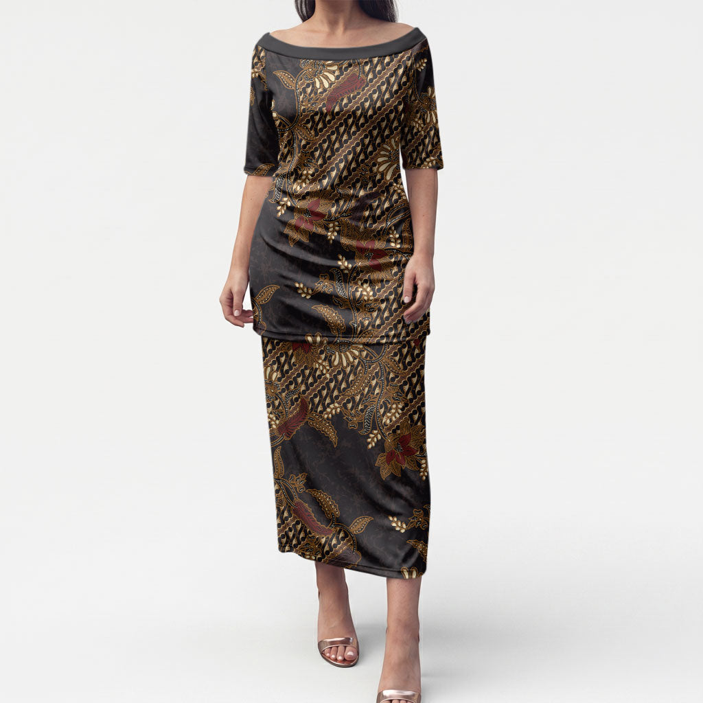 Indonesian Parang Batik Puletasi Brown Gold Floral Pattern