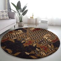 Indonesian Parang Batik Round Carpet Brown Gold Floral Pattern LT05 - Polynesian Pride