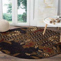 Indonesian Parang Batik Round Carpet Brown Gold Floral Pattern LT05 - Polynesian Pride