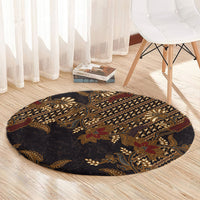 Indonesian Parang Batik Round Carpet Brown Gold Floral Pattern LT05 - Polynesian Pride