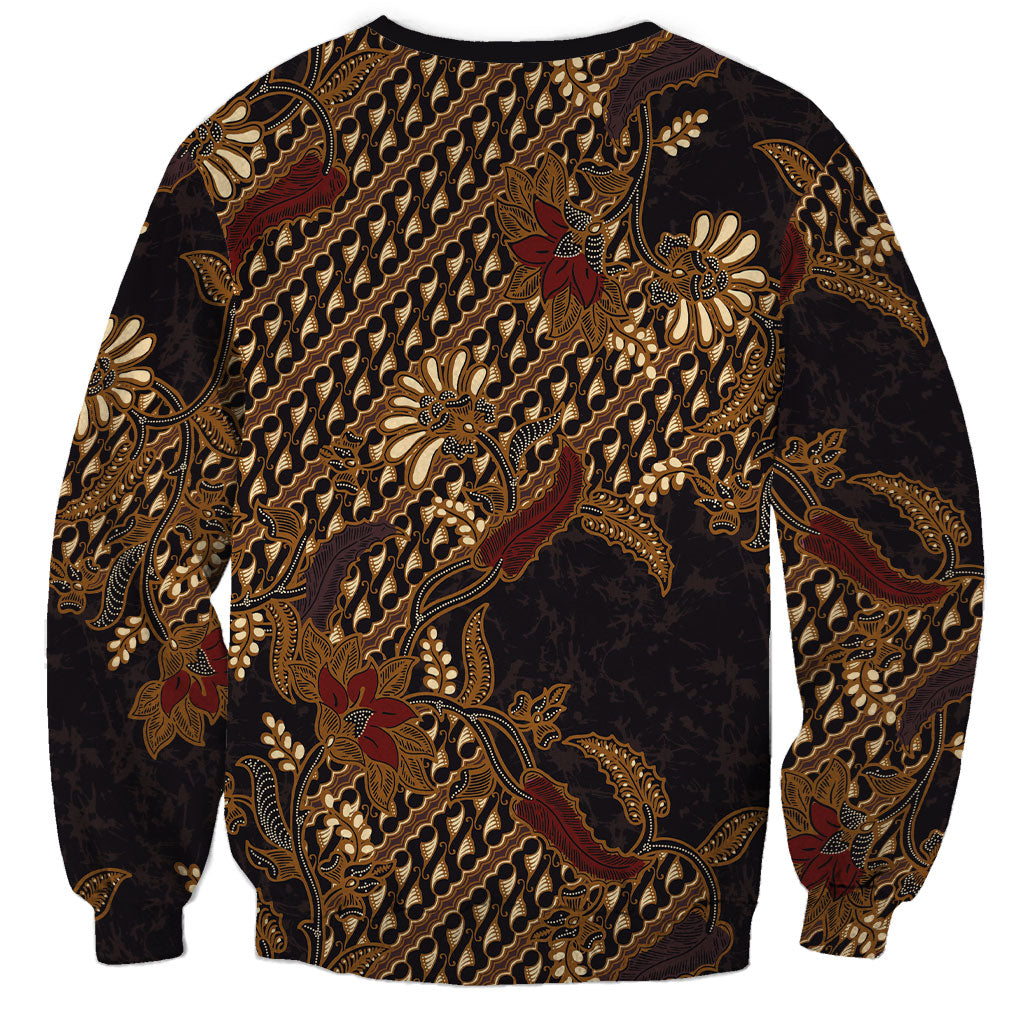 Indonesian Parang Batik Sweatshirt Brown Gold Floral Pattern LT05 - Polynesian Pride