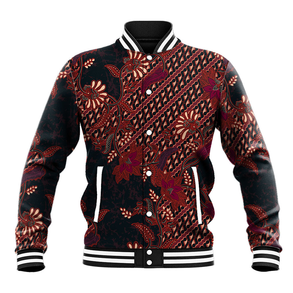 Indonesian Parang Batik Baseball Jacket Red Floral Pattern