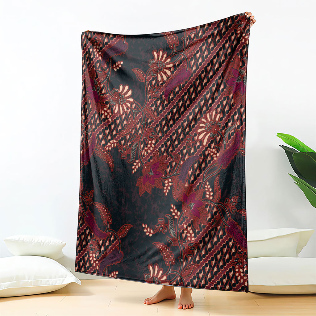 Indonesian Parang Batik Blanket Red Floral Pattern