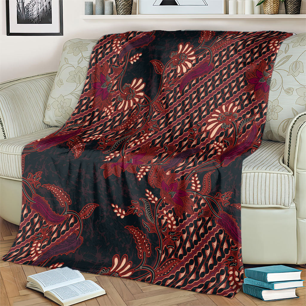 Indonesian Parang Batik Blanket Red Floral Pattern