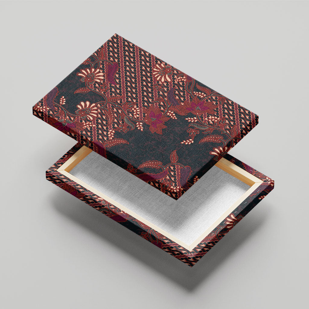 Indonesian Parang Batik Canvas Wall Art Red Floral Pattern