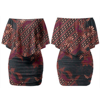 Indonesian Parang Batik Couples Matching Off Shoulder Short Dress and Hawaiian Shirt Red Floral Pattern