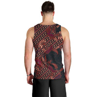 Indonesian Parang Batik Men Tank Top Red Floral Pattern