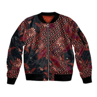 Indonesian Parang Batik Sleeve Zip Bomber Jacket Red Floral Pattern