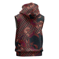Indonesian Parang Batik Sleeveless Zip Hoodie Red Floral Pattern
