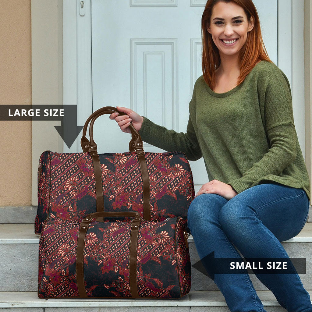 Indonesian Parang Batik Travel Bag Red Floral Pattern