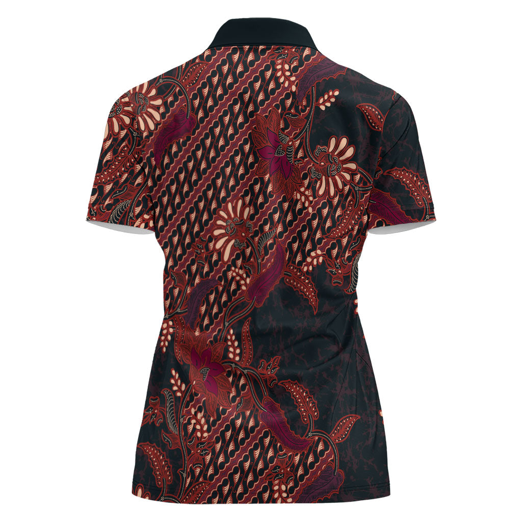 Indonesian Parang Batik Women Polo Shirt Red Floral Pattern