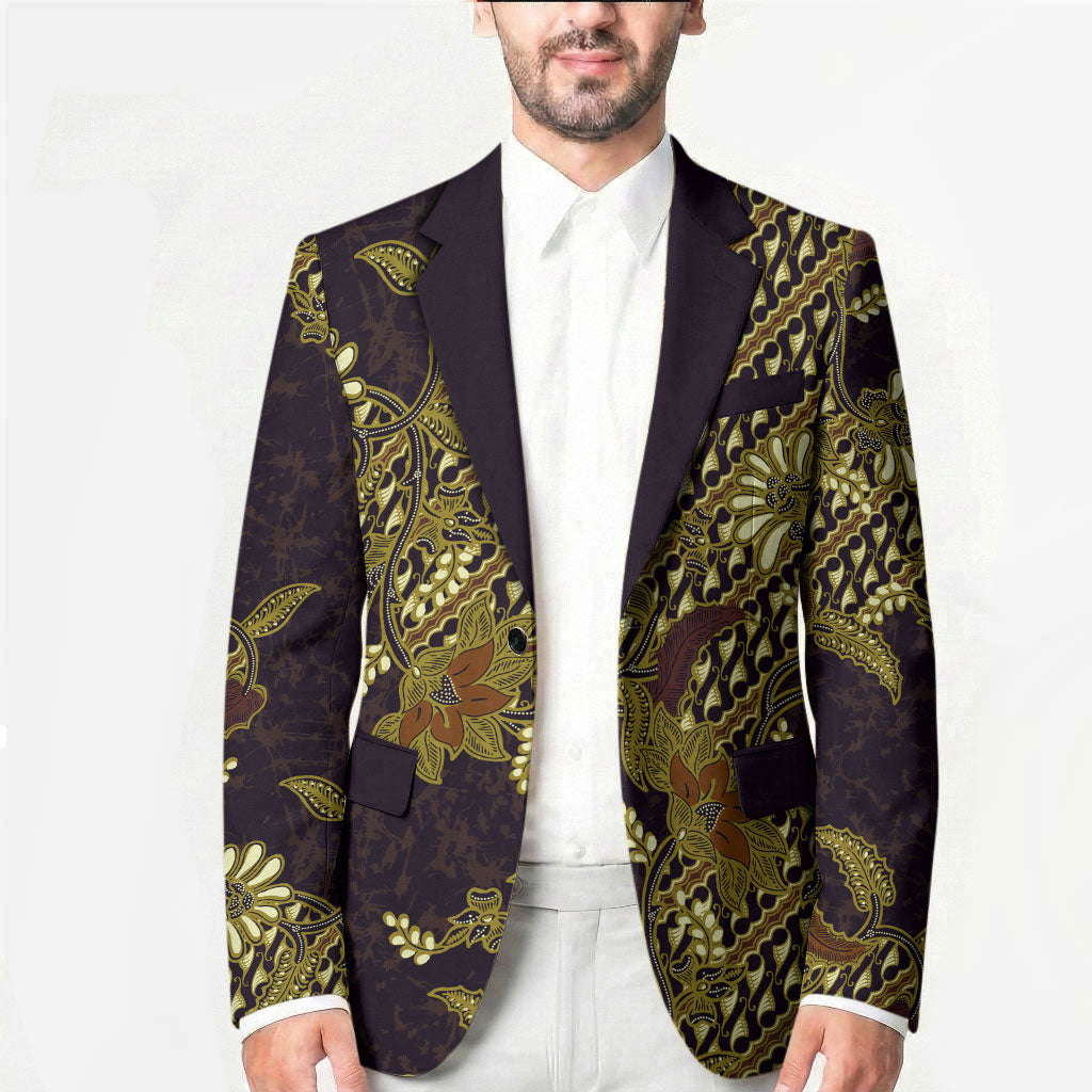 Indonesian Parang Batik Blazer Yellow Floral Pattern