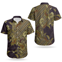Indonesian Parang Batik Couples Matching Long Sleeve Bodycon Dress and Hawaiian Shirt Yellow Floral Pattern