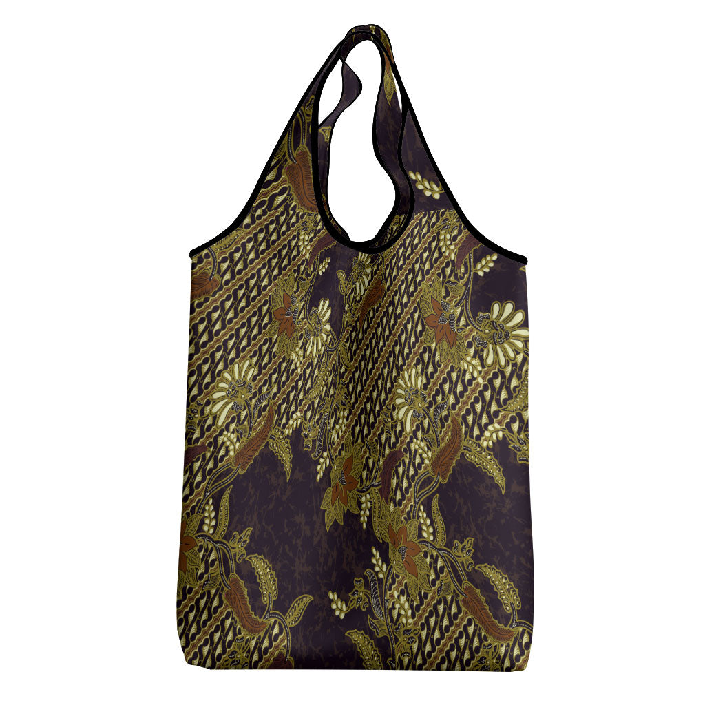 Indonesian Parang Batik Grocery Bag Yellow Floral Pattern