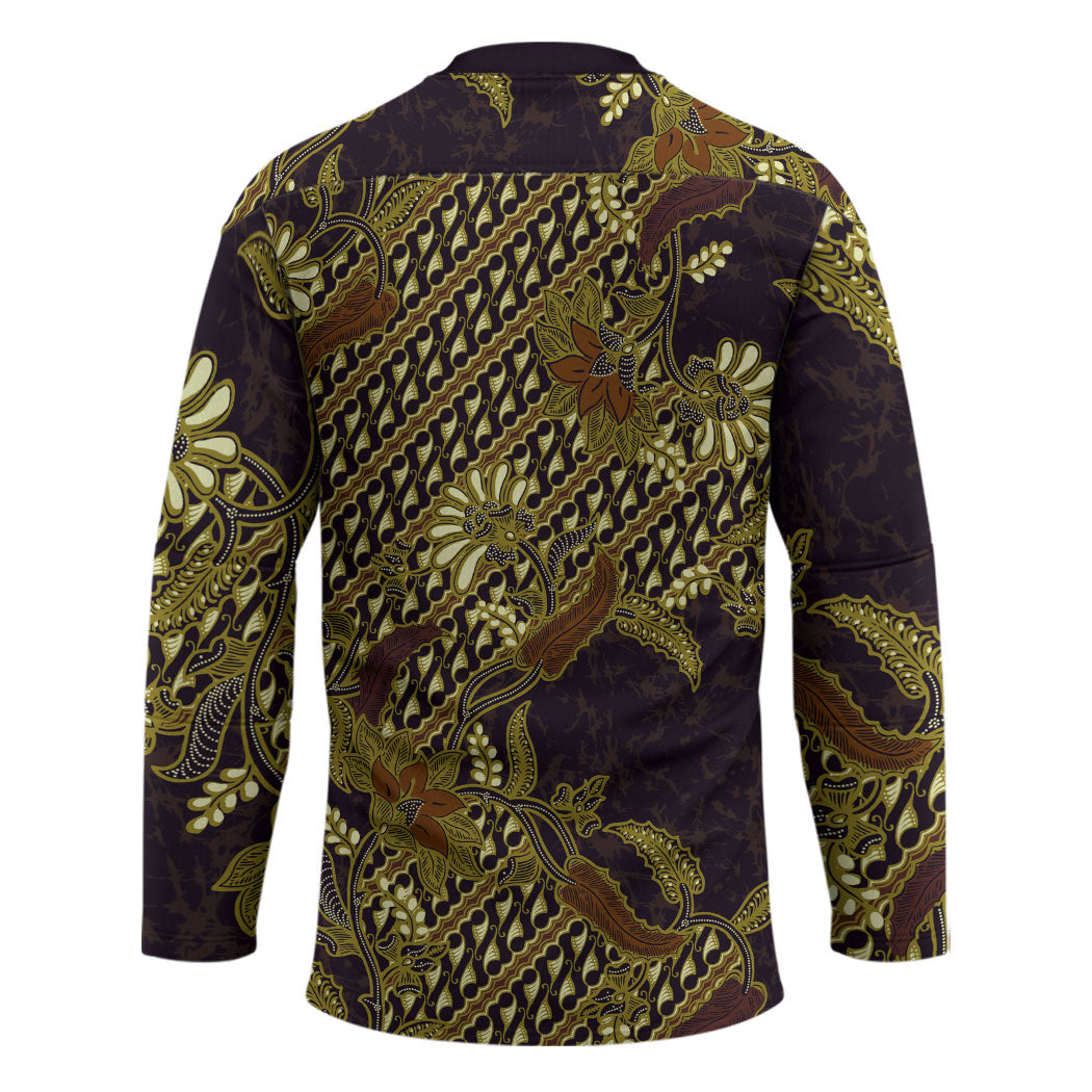 Indonesian Parang Batik Hockey Jersey Yellow Floral Pattern