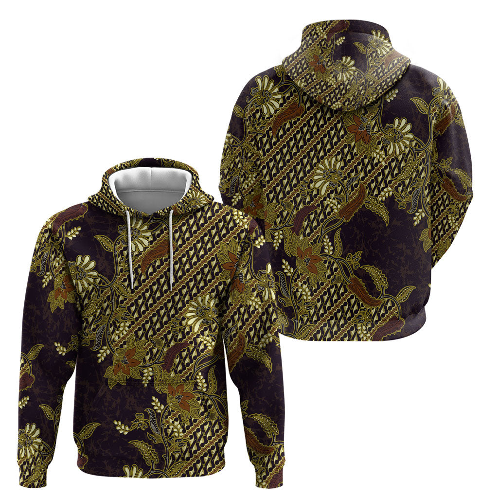 Indonesian Parang Batik Hoodie Yellow Floral Pattern