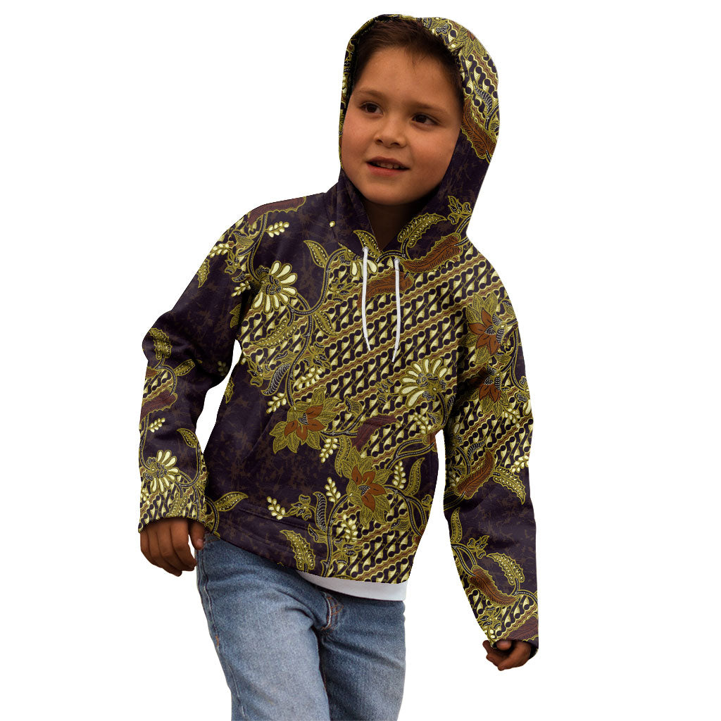 Indonesian Parang Batik Kid Hoodie Yellow Floral Pattern
