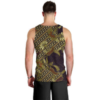 Indonesian Parang Batik Men Tank Top Yellow Floral Pattern