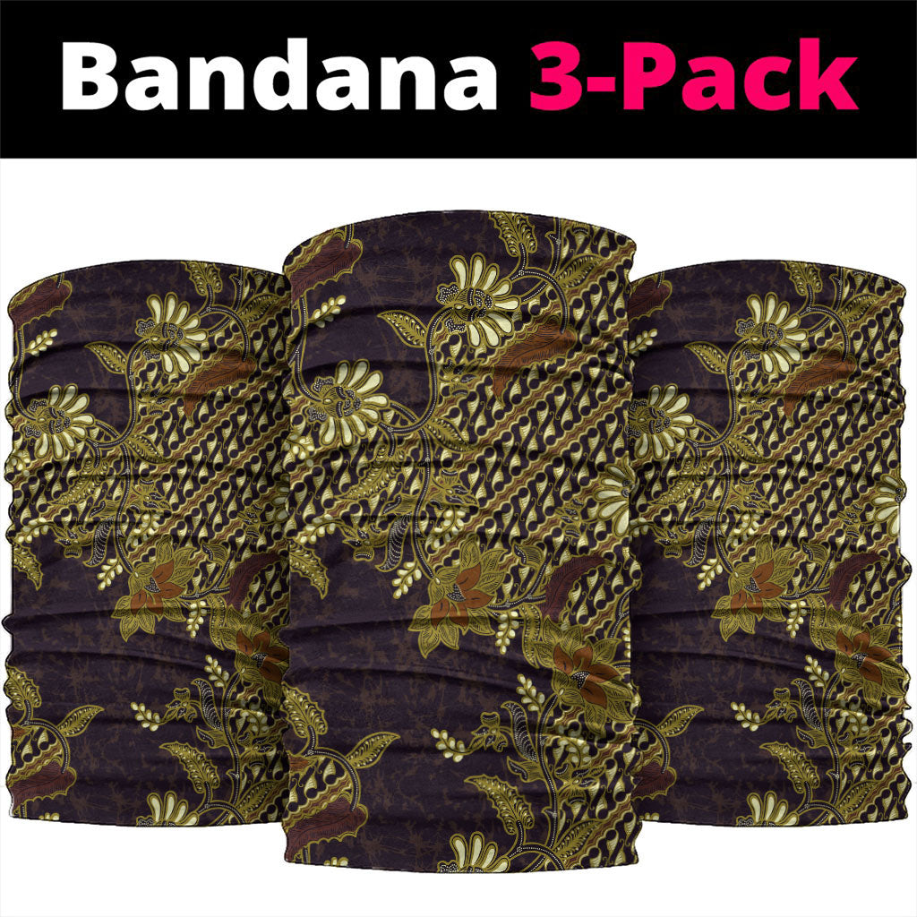 Indonesian Parang Batik Neck Gaiter Yellow Floral Pattern