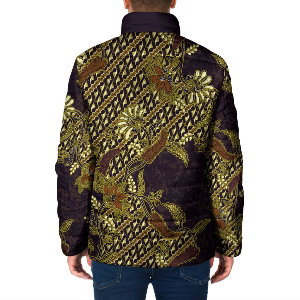 Indonesian Parang Batik Padded Jacket Yellow Floral Pattern
