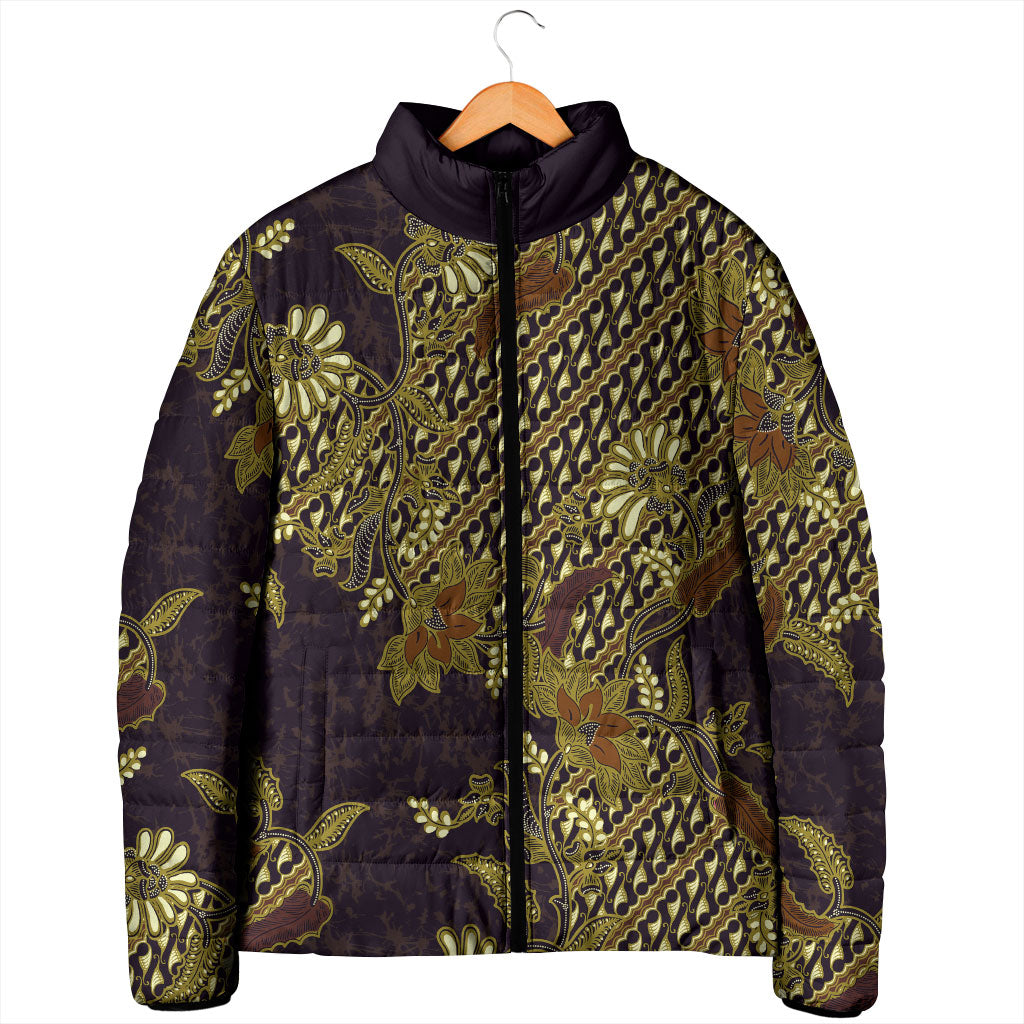 Indonesian Parang Batik Padded Jacket Yellow Floral Pattern