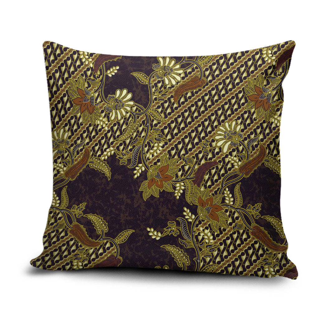 Indonesian Parang Batik Pillow Cover Yellow Floral Pattern