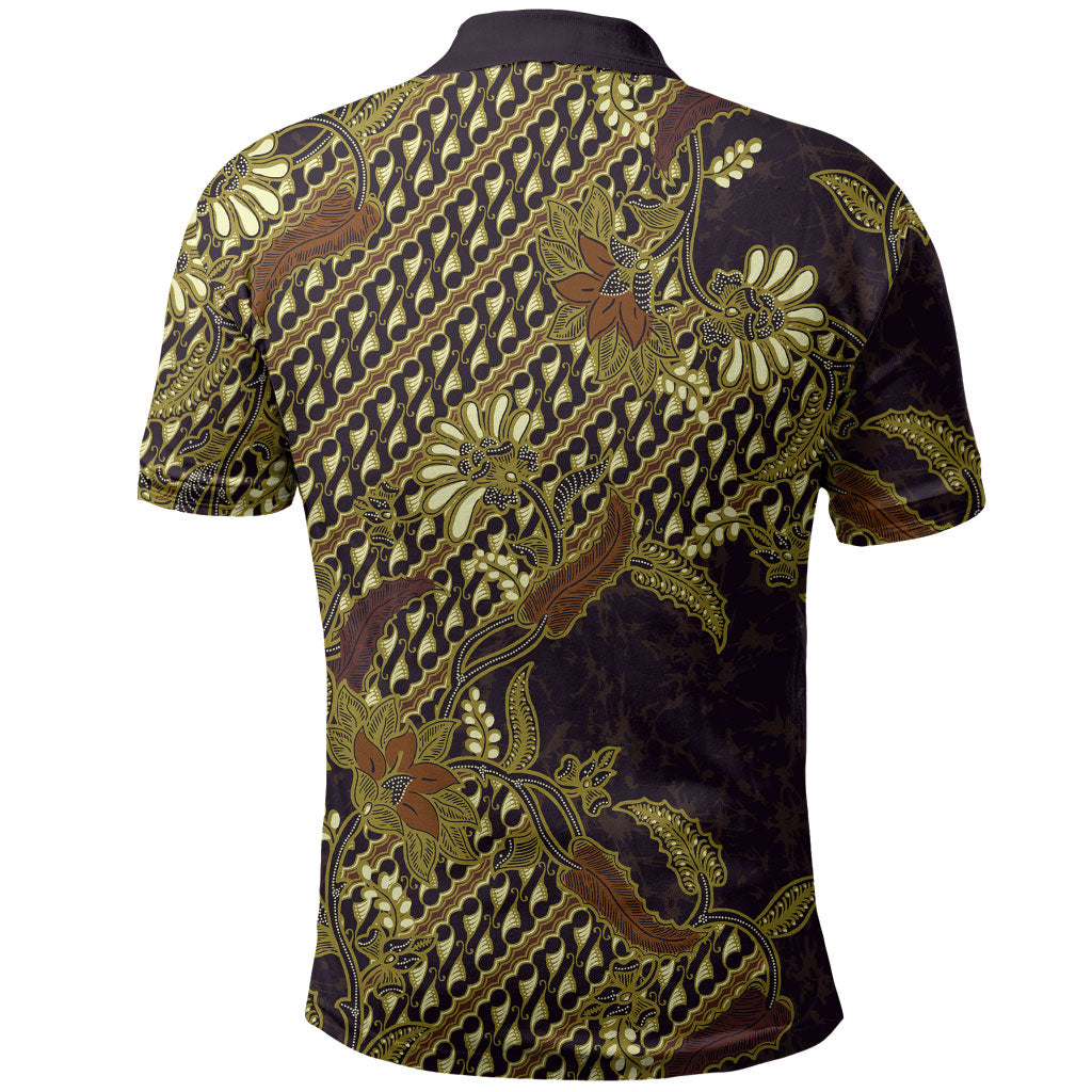 Indonesian Parang Batik Polo Shirt Yellow Floral Pattern