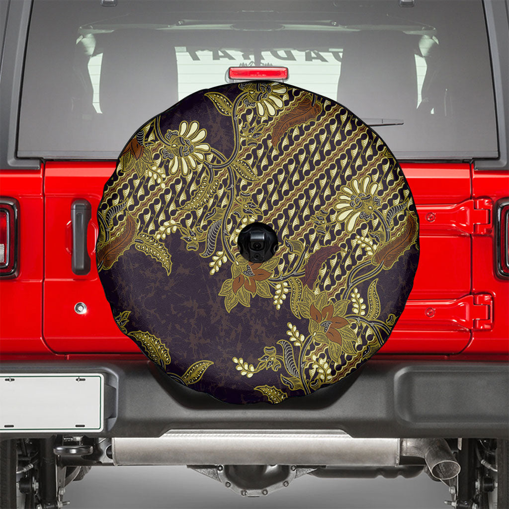 Indonesian Parang Batik Spare Tire Cover Yellow Floral Pattern