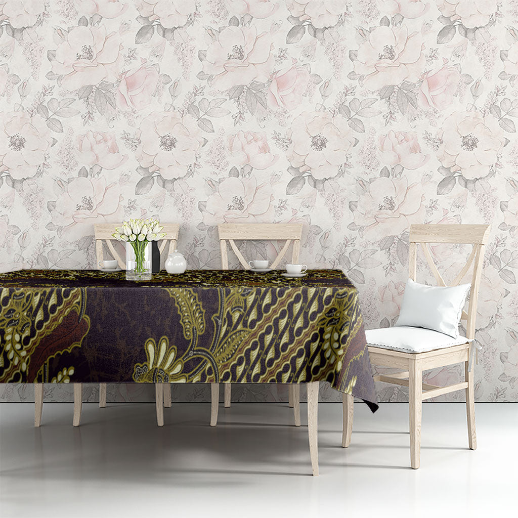 Indonesian Parang Batik Tablecloth Yellow Floral Pattern
