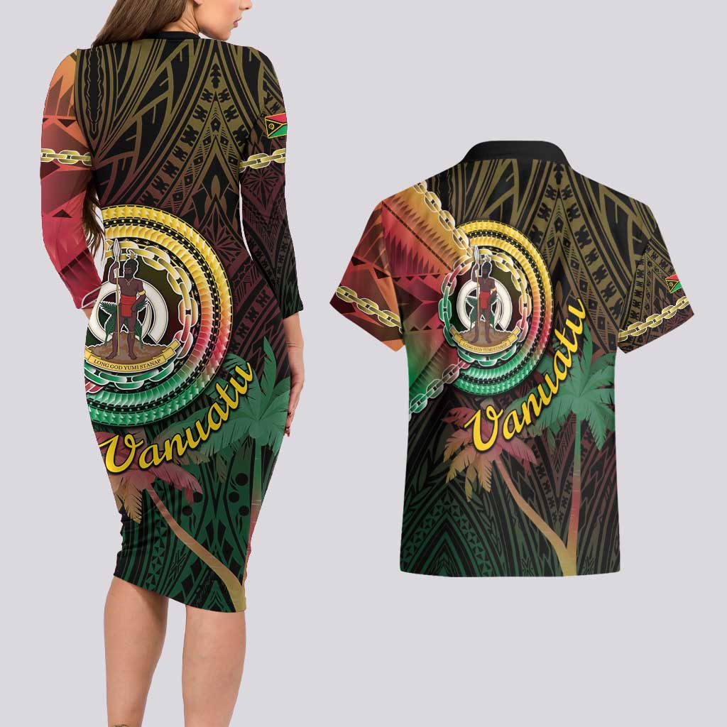 Vanuatu Espiritu Santo Island Couples Matching Long Sleeve Bodycon Dress and Hawaiian Shirt Beach Landscape LT05 - Polynesian Pride