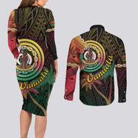 Vanuatu Espiritu Santo Island Couples Matching Long Sleeve Bodycon Dress and Long Sleeve Button Shirt Beach Landscape LT05 - Polynesian Pride