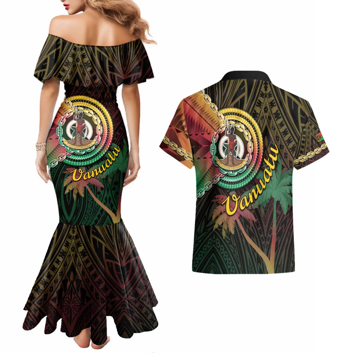 Vanuatu Espiritu Santo Island Couples Matching Mermaid Dress and Hawaiian Shirt Beach Landscape LT05 - Polynesian Pride