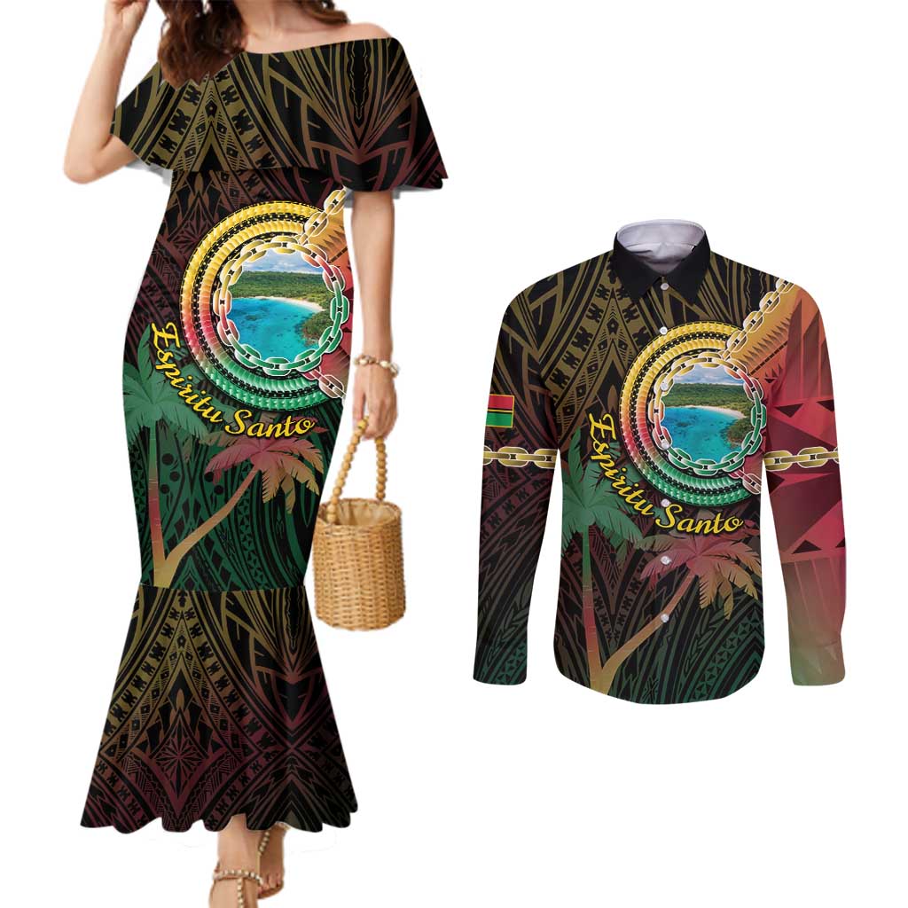 Vanuatu Espiritu Santo Island Couples Matching Mermaid Dress and Long Sleeve Button Shirt Beach Landscape