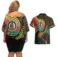 Vanuatu Espiritu Santo Island Couples Matching Off Shoulder Short Dress and Hawaiian Shirt Beach Landscape LT05 - Polynesian Pride