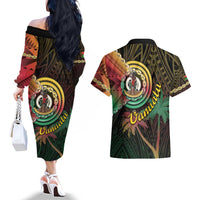 Vanuatu Espiritu Santo Island Couples Matching Off The Shoulder Long Sleeve Dress and Hawaiian Shirt Beach Landscape LT05 - Polynesian Pride