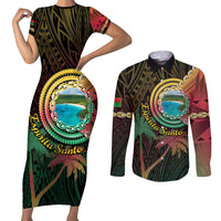 Vanuatu Espiritu Santo Island Couples Matching Short Sleeve Bodycon Dress and Long Sleeve Button Shirt Beach Landscape LT05 Black - Polynesian Pride