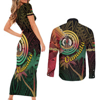 Vanuatu Espiritu Santo Island Couples Matching Short Sleeve Bodycon Dress and Long Sleeve Button Shirt Beach Landscape LT05 - Polynesian Pride