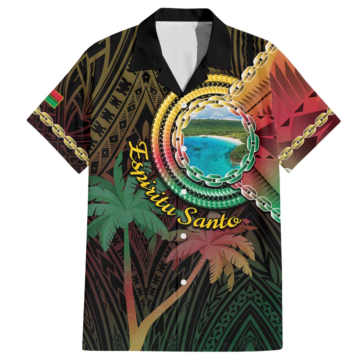 Vanuatu Espiritu Santo Island Family Matching Off The Shoulder Long Sleeve Dress and Hawaiian Shirt Beach Landscape LT05 Dad's Shirt - Short Sleeve Black - Polynesian Pride