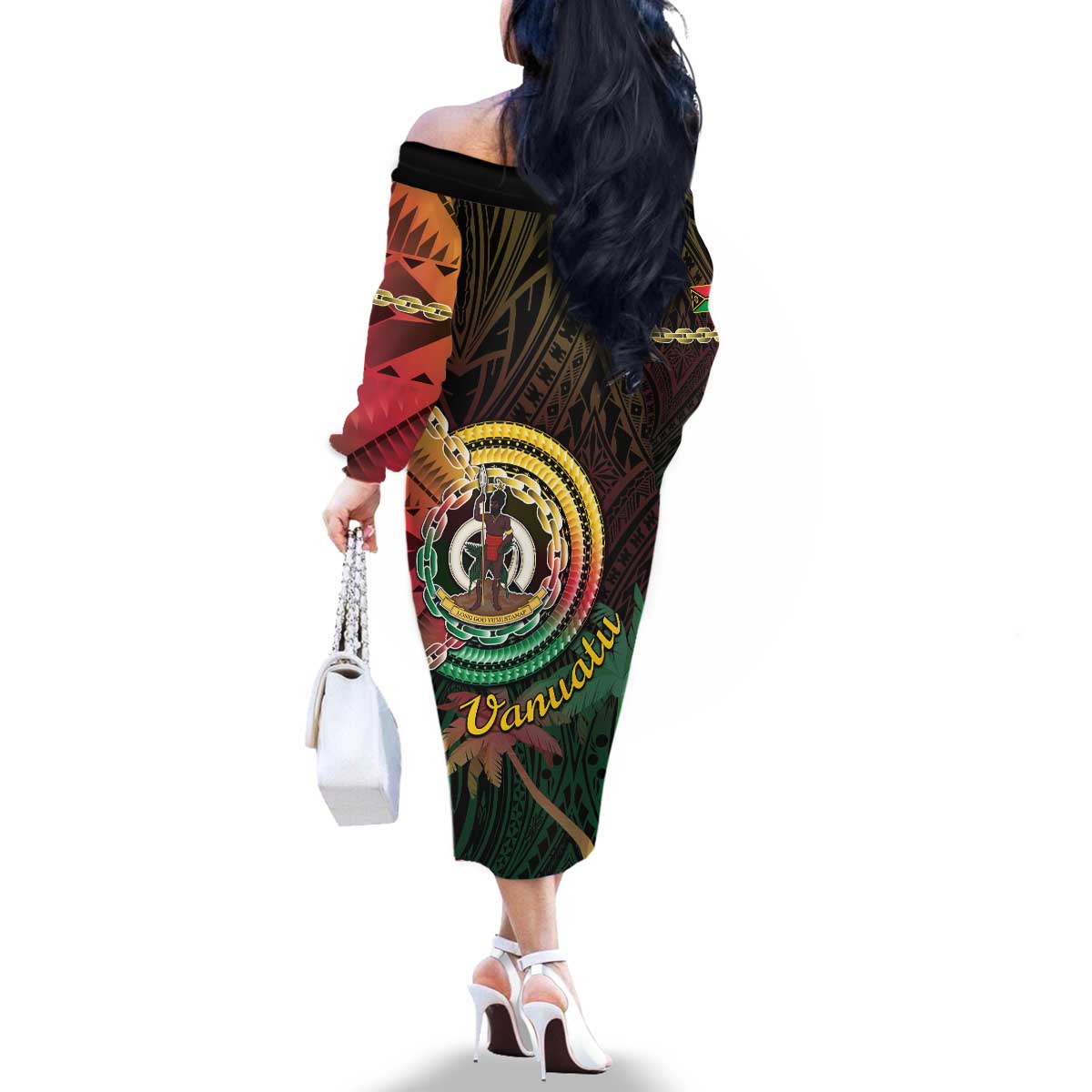 Vanuatu Espiritu Santo Island Family Matching Off The Shoulder Long Sleeve Dress and Hawaiian Shirt Beach Landscape LT05 - Polynesian Pride