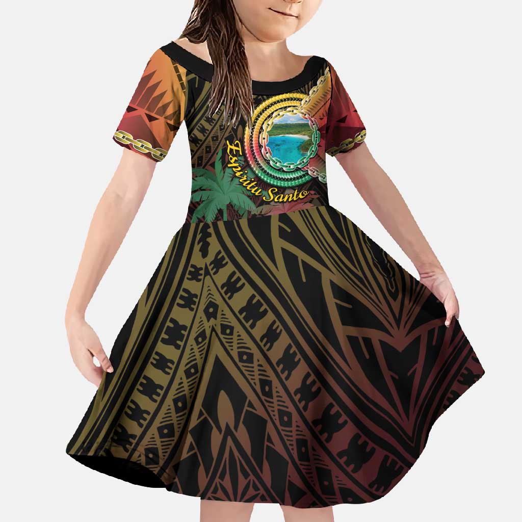 Vanuatu Espiritu Santo Island Family Matching Off Shoulder Maxi Dress and Hawaiian Shirt Beach Landscape LT05 Daughter's Dress Black - Polynesian Pride