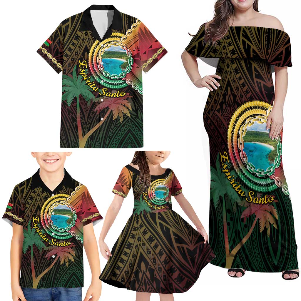 Vanuatu Espiritu Santo Island Family Matching Off Shoulder Maxi Dress and Hawaiian Shirt Beach Landscape LT05 - Polynesian Pride