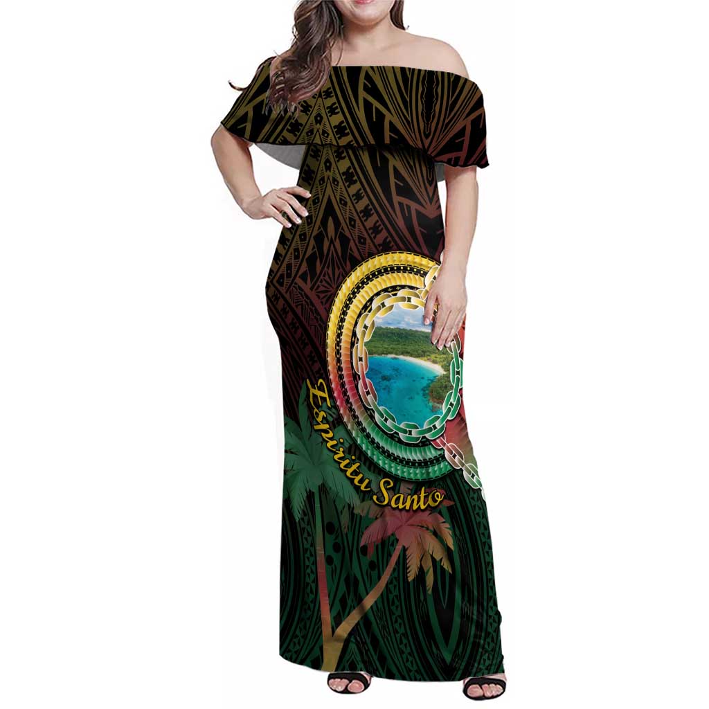 Vanuatu Espiritu Santo Island Family Matching Off Shoulder Maxi Dress and Hawaiian Shirt Beach Landscape LT05 Mom's Dress Black - Polynesian Pride