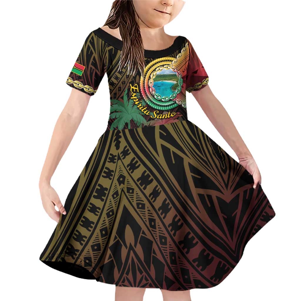 Vanuatu Espiritu Santo Island Family Matching Off Shoulder Short Dress and Hawaiian Shirt Beach Landscape LT05 Daughter's Dress Black - Polynesian Pride