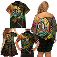 Vanuatu Espiritu Santo Island Family Matching Off Shoulder Short Dress and Hawaiian Shirt Beach Landscape LT05 - Polynesian Pride