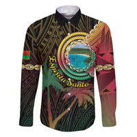 Vanuatu Espiritu Santo Island Family Matching Puletasi and Hawaiian Shirt Beach Landscape LT05 Dad's Shirt - Long Sleeve Black - Polynesian Pride