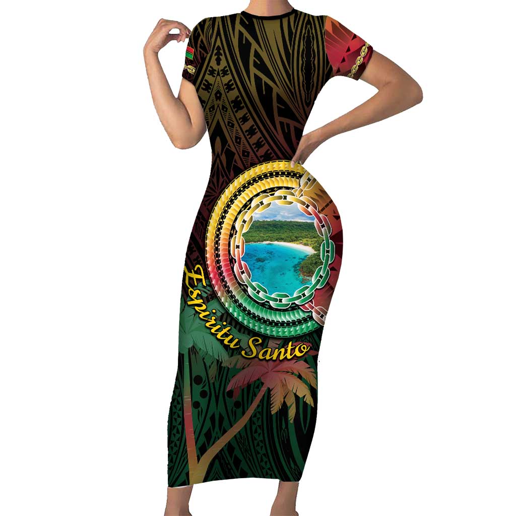 Vanuatu Espiritu Santo Island Family Matching Short Sleeve Bodycon Dress and Hawaiian Shirt Beach Landscape LT05 Mom's Dress Black - Polynesian Pride