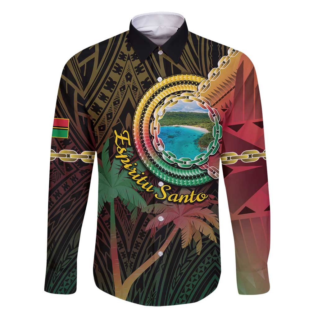 Vanuatu Espiritu Santo Island Family Matching Summer Maxi Dress and Hawaiian Shirt Beach Landscape LT05 Dad's Shirt - Long Sleeve Black - Polynesian Pride