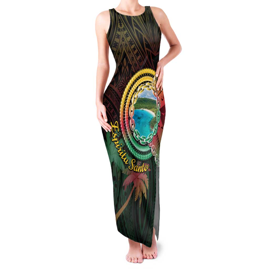 Vanuatu Espiritu Santo Island Family Matching Tank Maxi Dress and Hawaiian Shirt Beach Landscape LT05 Mom's Dress Black - Polynesian Pride